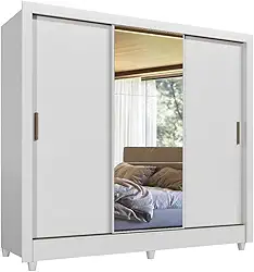 Guarda Roupas Casal com Espelho 3 Portas de Correr 2 Gavetas França Branco