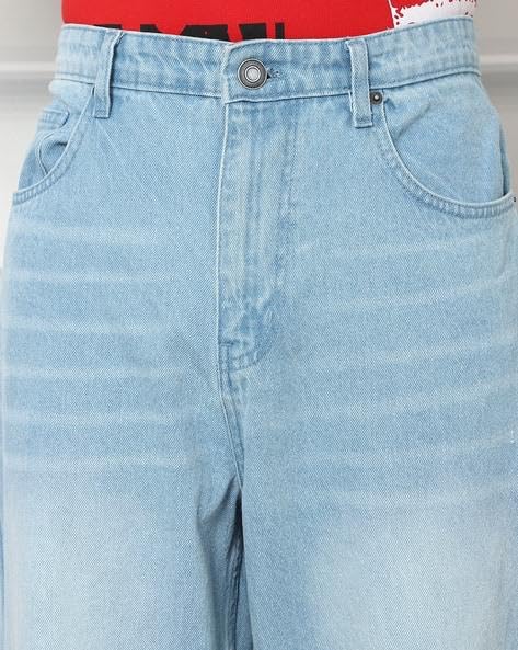 Image of M Q Denim Men's Straight Fit Jeans | Mid Wash Whisker Spray | Comfortable Cotton Denim for Daily & Casual Wear