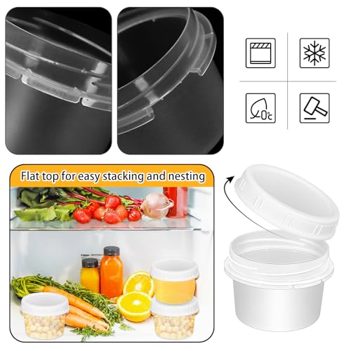 ISUSSER 10 Pack 8oz Reusable Small Plastic Containers with Screw Lids, Small Food Storage Freezer Containers, Deli Containers Stackable Food Storage Jars, Sauce Condiment Jars Lunch Box Accessories