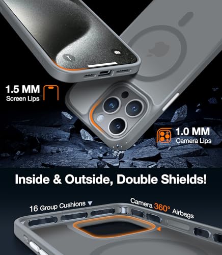 Image of TORRAS Magnetic Shockproof for iPhone 15 Pro Case Mil-Grade Drop Tested | Compatible with MagSafe, Shockproof Translucent Durable Slim Protective, Anti Scratch, Anti Fingerprint, Grey