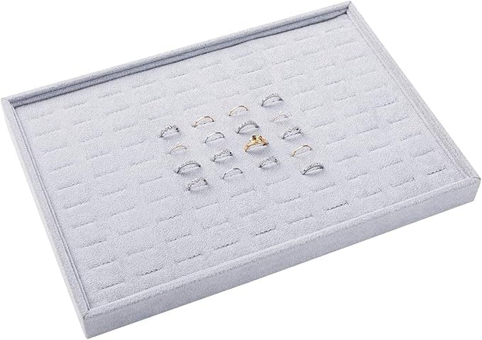 Image of Velvet Jewellry Drawer Organizer Stackable Tray (Grey, Ring Tray)