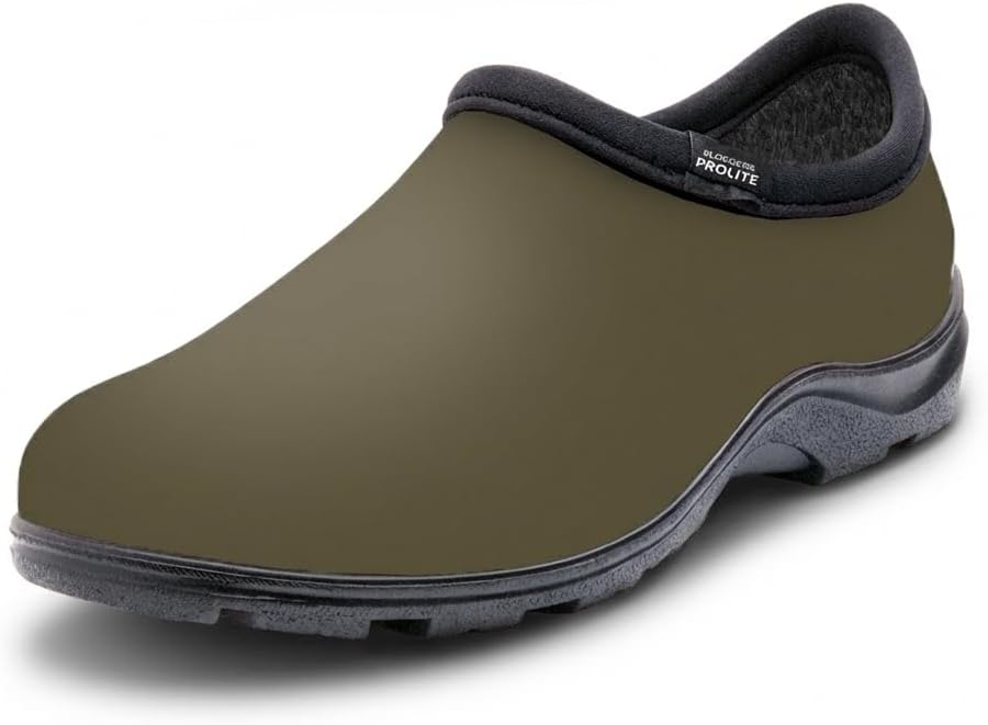 Sloggers Prolite Men’s Garden & Work Slip-On Shoes – 25% Lighter Waterproof Clogs with All-Day Comfort Insoles, UV Protection, Arch Support & Deep-Lug Traction – Made in USA with US & Imported Parts