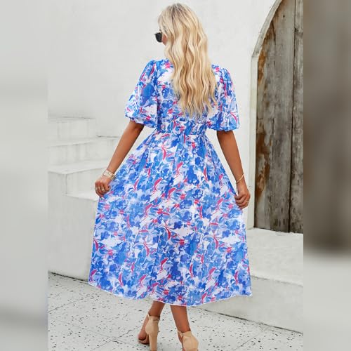Robe d'été décontractée floral col en v imprimé manches courtes - 5