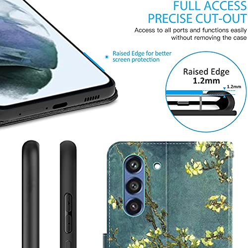 Coveron Wallet Pouch Designed For Samsung Galaxy S21 Fe Case, Rfid Blocking Flip Folio Stand Pu Leather Phone Cover - Almond Blossom #TOP5