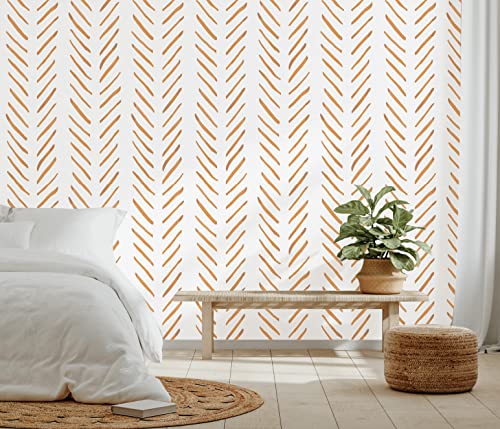 HaokHome 96101-3 Modern Brush Strokes Stripes Peel and Stick Papel de parede removível laranja enfer