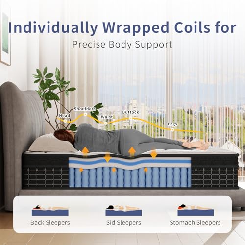 Image of SupremeSleep Queen Mattress, 12 Inch Queen Size Mattresses in a Box, Individually Wrapped Pocket Coils for Isolate Motion,Pressure Relief, CertiPUR-US Certified, Support Comfort & Medium Firm