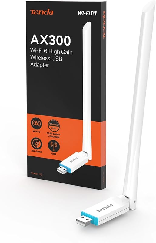 Tenda WLAN USB Stick Adapter for PC AX300 U2 | 2.4G 286Mbit/s · 6dBi Antenna · Soft-AP · WPA2 · Windows 7/10/11