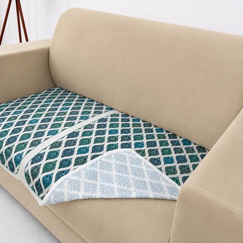 Image of Homerz Premium 'Maharaja Paradise Series' Sofa Cover | Net Fabric Sofa Cover | Washable, Anti-Dust Backed & Wrinkle Resistant Cover (Aqua Lattice, 2 Seater, Only Seat Cover)