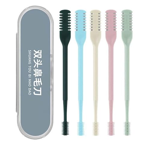 Bkemkri 5 Piezas Recortador de Vello de Nariz 2 en 1, Cuchillo de Vello de Nariz de Doble Cara, Recortador de Pelo de Nariz Giratorio de 360 grado, Portátil de Depilación Manual de Fosas Nasales