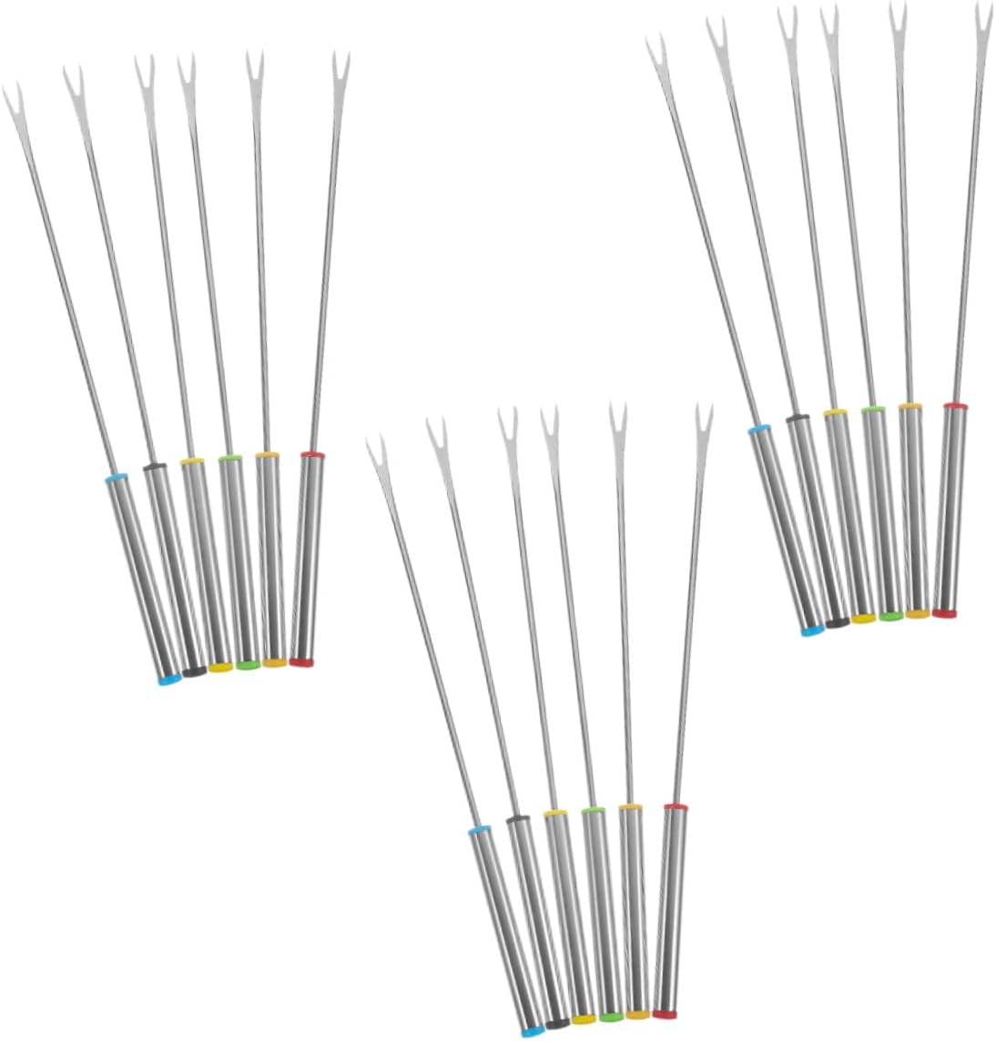 18pcs Stainless Steel Fondue Forks and Roasting Sticks Color-coded Reusable Dessert Skewers for Chocolate Dipping, Cheese Fondue, Fruit, and Bbq Grilling Use