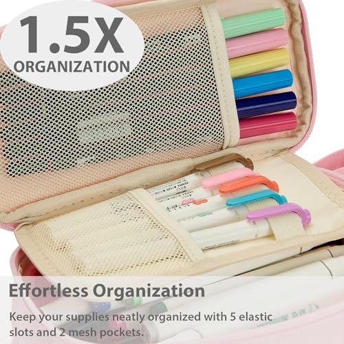 Image of SPACEMATE Pencil Case Pouch Box Bag School Supplies Girls Boys Kids, Cute Preppy Stuff Large Big Capacity Aesthetic Pen Organizer, Back to College Stationary, Light Pink, Standard Stlye, 1800ml