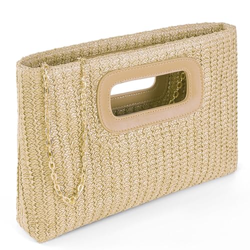 Image of Top Handle Straw Clutch Purses for Women Summer Evening Handbag Vacation Handbags Raffia Woven Beach Bags