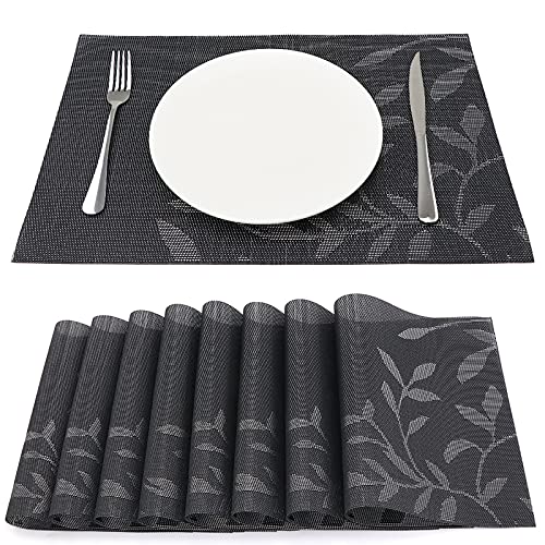 SueH Design Lot de 8 Sets de Table Vinyle Résistant à l'usure à la Chaleur, Tissées pour Napperons de Cuisine 45 cm * 30 cm, Feuilles Foncées