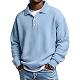 Mens Waffle Long Sleeve Polo Shirt Big and Tall Golf Shirt Casual Collared Heavyweight T Shirts Textured Knit Tops Polo Dress Shirts for Men Comfy 3/4 Button Pullover Mens Warm Clothes for Men