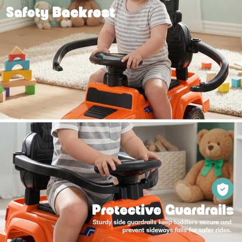Image of Baybee Roady Pro Ride on Car for Kids | Baby Push Ride on Jeep with Parental Handle & Safety Guardrail | Rideons Toy Car with Backrest, Light & Music | Baby Ride on Cars for Kids 1-3 Years (Orange)