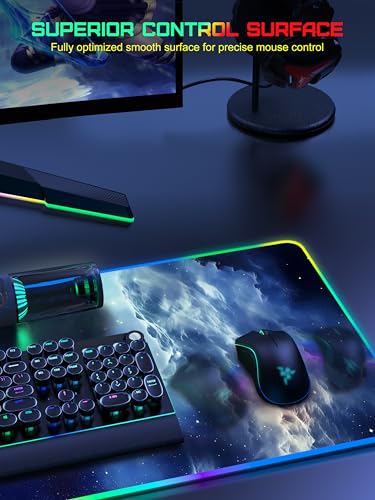 Image of TopMade Wireless Charging Mouse Pad, RGB Gaming Mousepad, 35.4 inch x 15.8 inch Extra Large Waterproof Keyboard Desk Pad, Computer Desk Mat, Blue Nebula (Includes 20W PD Power Adapter & 6.56ft Woven Cable)