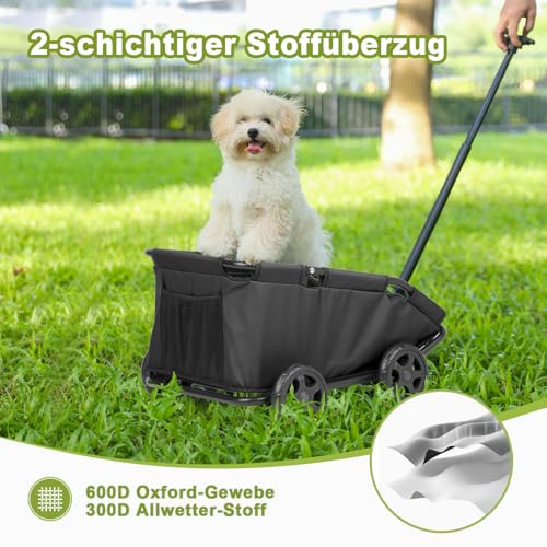 Mini-Hundewagen für Mini-Haustiere, faltbarer multifunktionaler Einkaufswagen mit ausziehbarem Ziehgriff, Doggie Wagon eingebautem Kissen und Sicherheitsseil mit Aufbewahrungstasche (Schwarz)