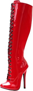 Botas hasta la Rodilla con Cremallera y Punta Redonda y Pantorrilla Ancha para Mujeres y Hombres | para Pole Dance, Cosplay y travestismo | Tacón de Aguja de 14 cm