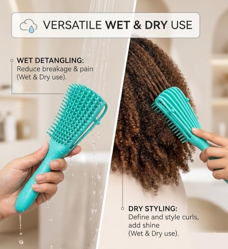 Image of INSIME Detangler hair brush for curly hair comb for Women Men & Kids | Comb for curly wavy hair Pain Free hair detangling brush | Curl brush for hair styling Dry & Wet hair brush | (Sea Green)