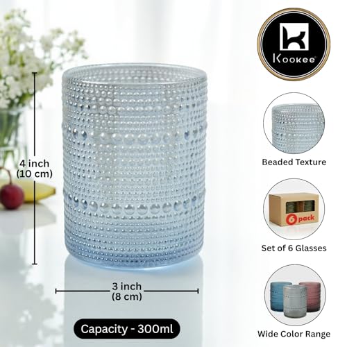 Image of Kookee Jupiter Vintage Hobnail Bubble Glass Double Old Fashioned Whiskey Tumblers | Cocktail Drinking Glasses for Dinner Parties | Set of 6 | 300ml (12223)
