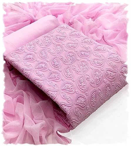 Pandadi Women's Georgette Lucknowi Chikankari Embroidered Unstitched Dress Material