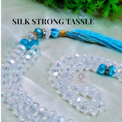 Image of Prayer Beads Tasbih, Crystal Glass 100 Beads, Turquoise Blue with Tassel, Islamic Prayer Rosary Tasbih in Diamond Cut Crystal Beads of Sky Blue Diamond Like Finish Gift of Ramazan Hajj Umra,Car Decorative