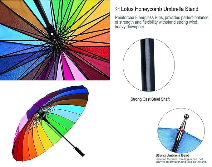 Image of Rainbow Umbrella Big Size 16 Ribs Stylish Colorful Umbrella for Kids Woman and Men Windproof Rainbow Umberalla Auto Open And Manual Close Anti-UV.
