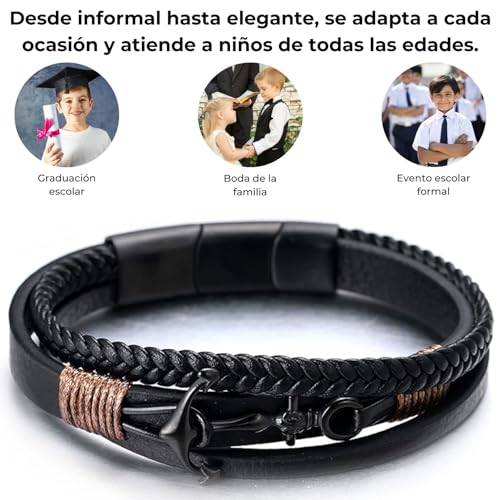 Pulsera de ancla para niños en cuero genuino trenzado a mano de HALUKAKAH con cierre mate 5