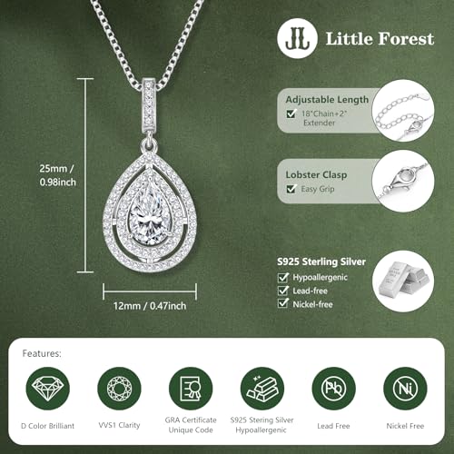Moissanite Necklace for Women,1/1.5/2 Carat Pear Cut D Color VVS1 Moissanite Pendant, 925 Sterling Silver Jewelry Birthday Valentine Wedding Christmas Gifts for Mom Wife4