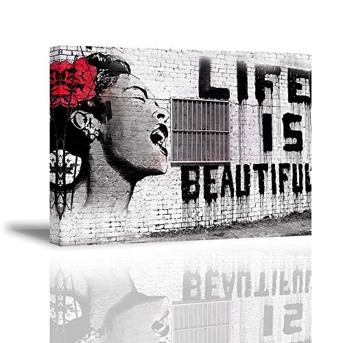La vie est belle art sur toile Banksy pour habiller un mur vide facilement