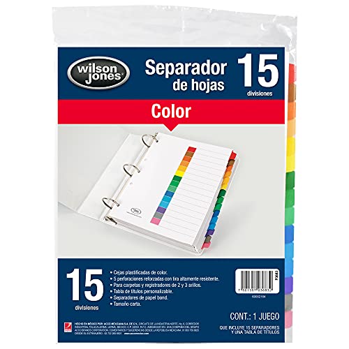 Accesorios De Asador, Office Product Wilson Jones Separadores de Carpeta Cejas de color, 15 divisiones. P3683