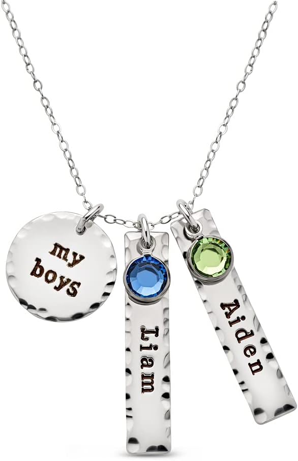 My Boys Personalized Name Necklace - Genuine Sterling Silver, Mother's Day Moms, Grandmother, Aunts, Friends