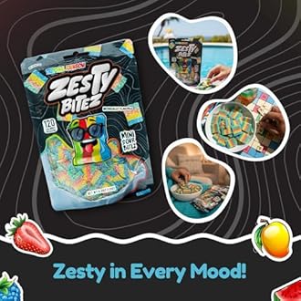 Zesty Bitez - Sour Candy Belts - Vegan Candy Strips, Super Sour Gummies - Mouth Puckering Sweet Candies for Adults & Kids - Resealable Pouch 4.2oz - Tropical Rainbow by Finatic