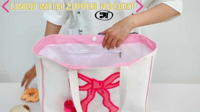 Bolso tote para mujer de tela canvas y bordado chenilla miniatura 7