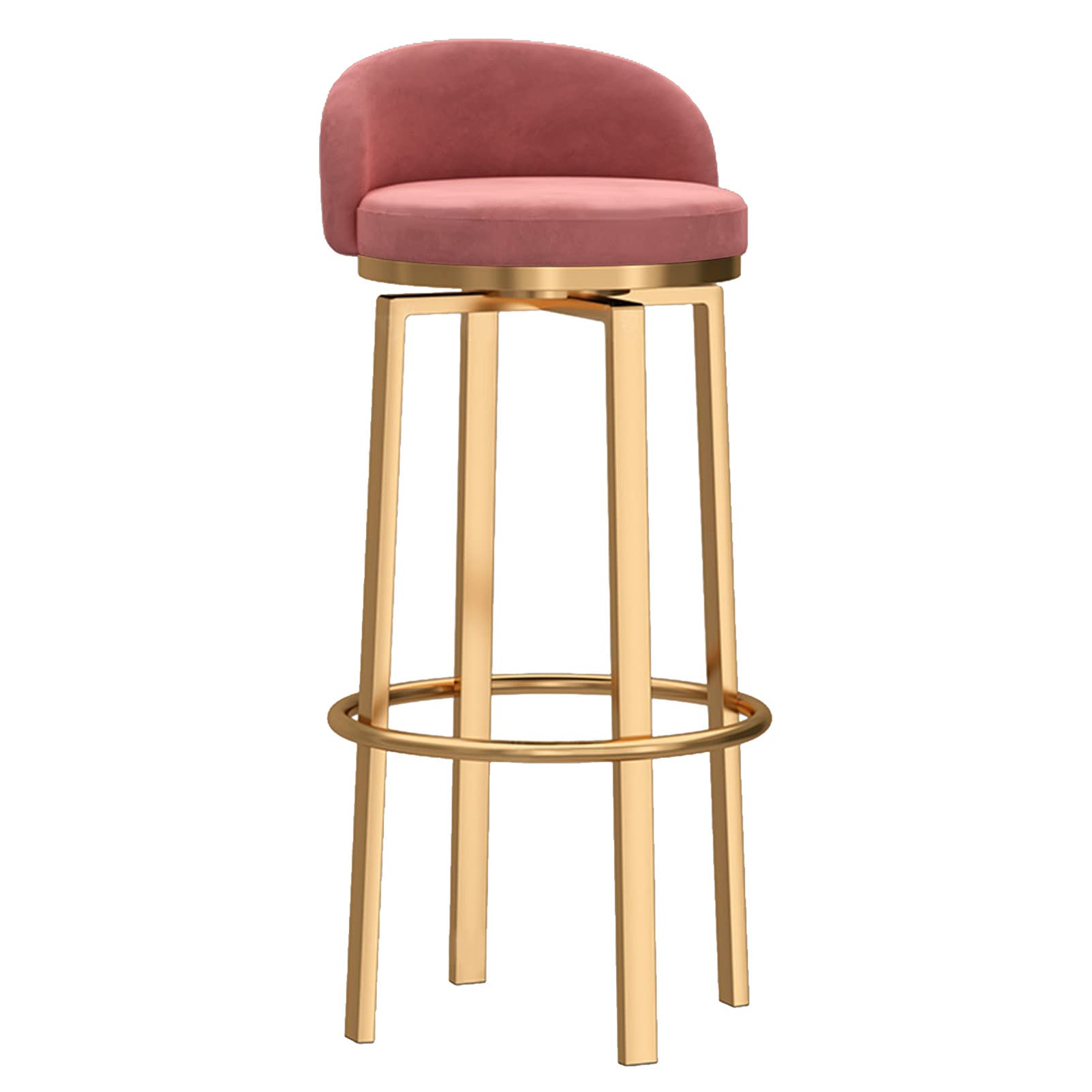 Lsoiup Swivel Bar Stools Gold Metal Leg Set Modern Counter Height Barstools with Back High Dining Chairs for Home Kitchen Island-Pink 1 Pcs-29.5in sitting height