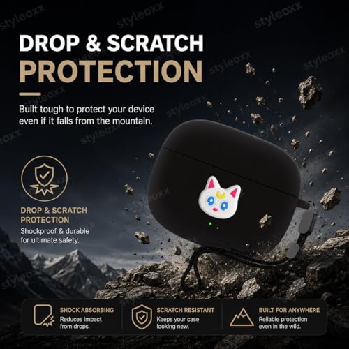 Image of Anvique Silicone Case for OnePlus Buds 4 Pro,Shockproof Protective Cover, Scratch Resistant, Lightweight, Precise Fit with Charging Access (Cat Lanyard)