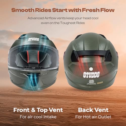 Image of STUDDS Raider Street ISI Certified Full Face Helmet for Men and Women with Clear Visor (Green - L)