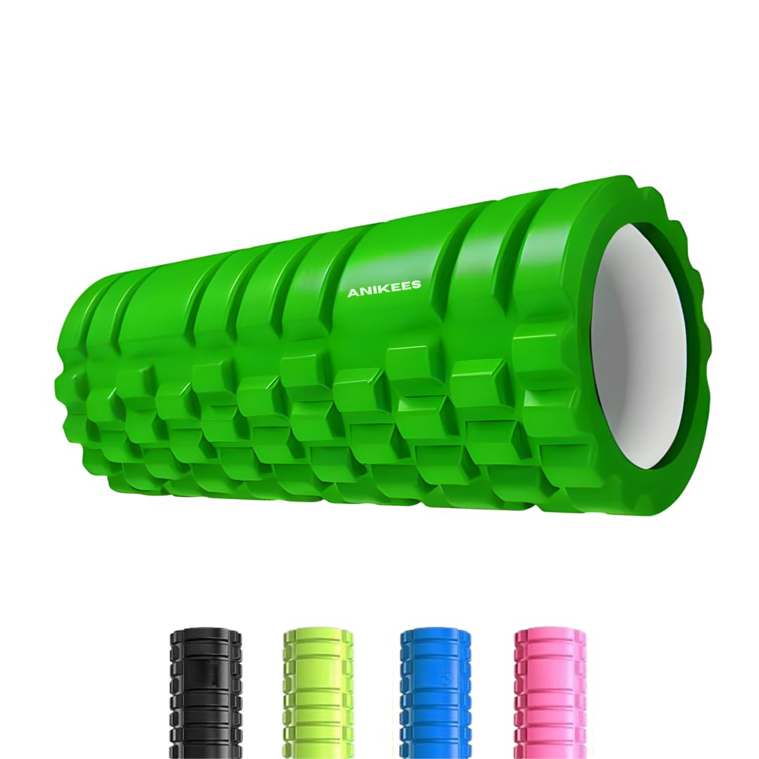 Anikees EVA Foam Roller for Deep Tissue Massage & Muscle Recovery – 14 cm × 33 cm × 14 cm – Ideal for Yoga, Pilates, Gym & Physical Therapy – Durable & Lightweight Fitness Roller (Green)