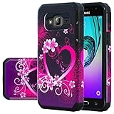 Galaxy Luna, Galaxy Express 3 Case, Galaxy Amp 2 Case, J1 2016 Case [Shock / Impact Resistant] Hybrid Dual Layer Defender Protective Case Cover for Galaxy Amp 2 / Luna / Express 3, Hot Pink Hearts