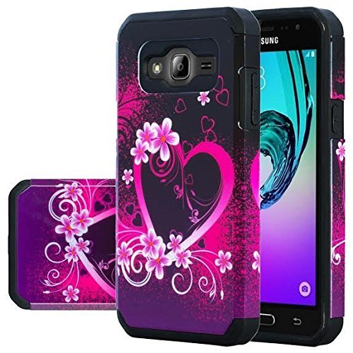 Galaxy Luna, Galaxy Express 3 Case, Galaxy Amp 2 Case, J1 2016 Case [Shock/Impact Resistant] Hybrid Dual Layer Defender Protective Case Cover for Galaxy Amp 2 / Luna/Express 3, Hot Pink Hearts