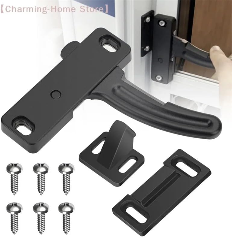 【M】 Aluminum Leisure RV Screen Door Latch Hand Handle Kit for Driver Side Door - Camper Motorhome Travel Trailer(R Black)