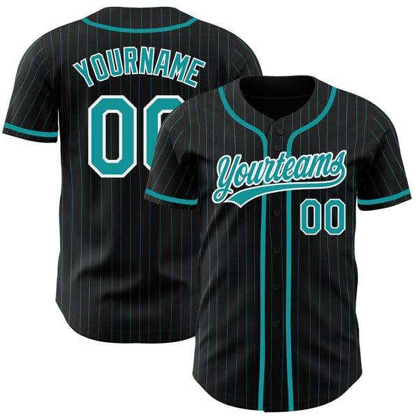 Personalized Custom Baseball Jersey, Baseball Shirt, Baseball Jersey Black Teal Pinstripe Teal-White Baseball Jersey, Baseball Jersey Women, Customized Baseball Jersey, Baseball Jersey Kids