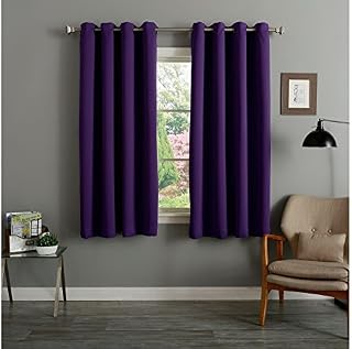RayyanLinen Readymade Blackout Thermal Eyelet Ring Top Pair of Curtains Including 2 Tiebacks (AUBERGINE PURPLE, Width 46" x Drop 72")