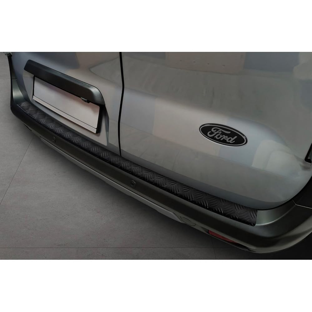 Avisa Matt-Schwarz Edelstahl Heckstoßstangenschutz kompatibel mit Ford Transit Courier II / Tourneo Courier II 2023- 'Riffled Plate', Mattschwarz