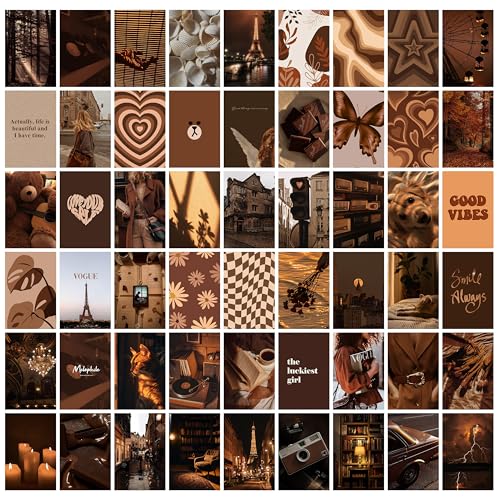 Image of MODERN GALLERY MART Pack of 54 Brown Aesthetic Wall Collage Kit Posters - 4 x 6 Inches Posters for Wall Decoration - Wall Art For Bedroom, Office, Living room, Dorm room - Glue Dots Included