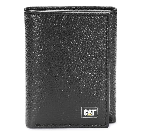 CAT Men's Leather Trifold Wallet, Black, One Size