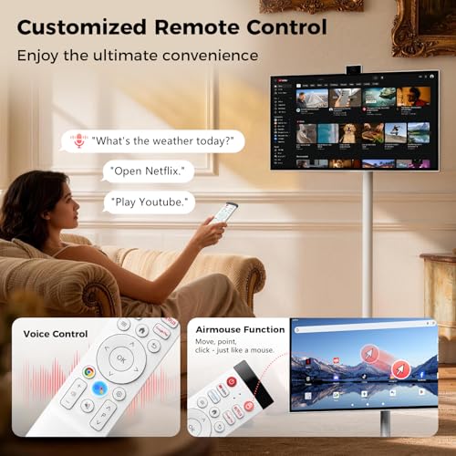 Image of 27 inch Portable Smart Touchscreen Tablet TV on Wheels, Android 15 OS Mobile Smart Display with Google EDLA Certification, 6GB+128GB, Built-in Battery, 4K Camera, Wireless Casting, Rotating Rolling Stand