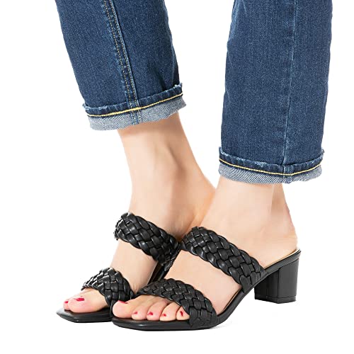 N.N.G Women Heels Sandals Braided Block Nude Summer Chunky Square Leather Woven Comfort Strappy Dress Casual Pumps Mules4