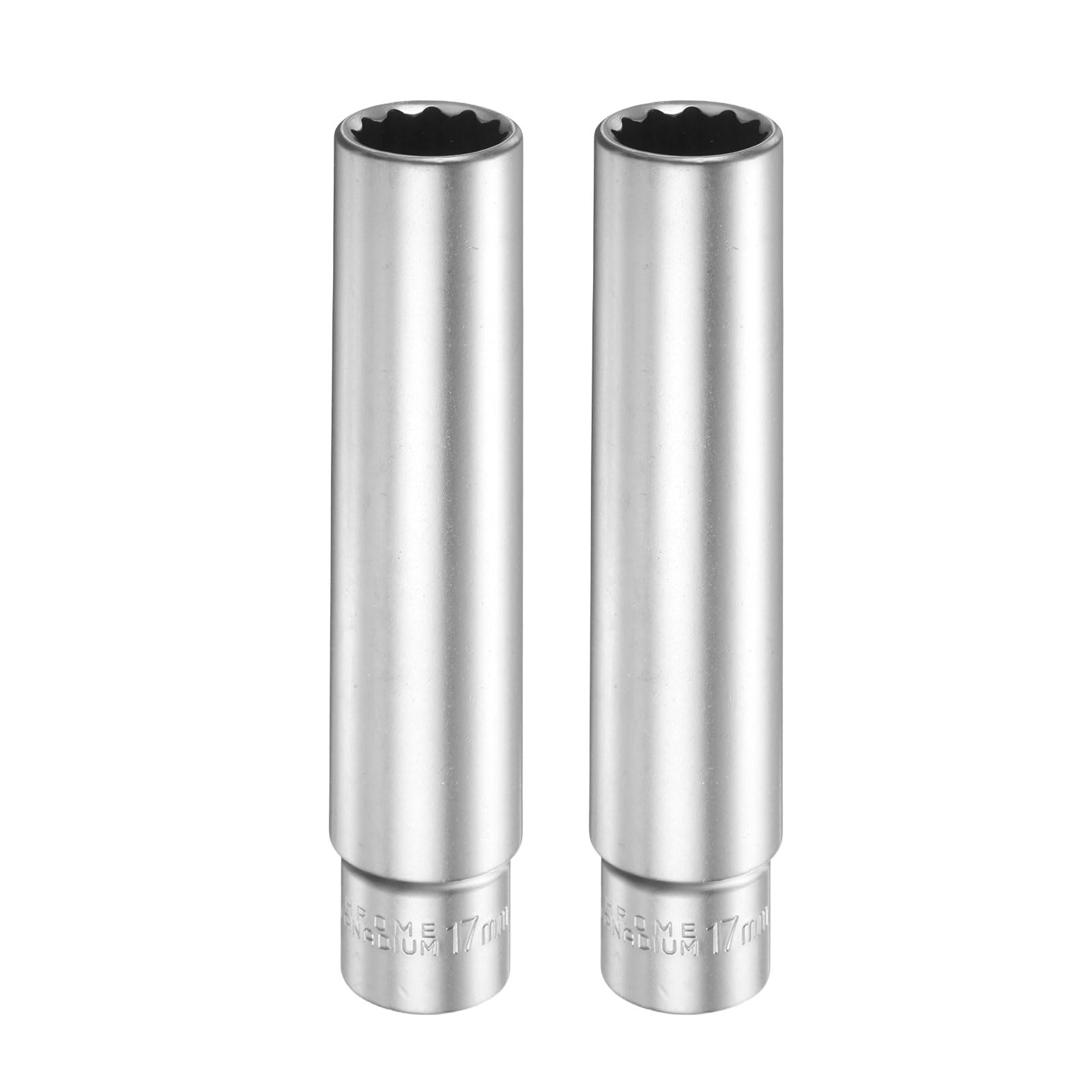 sourcing map 2pcs 12 Points Deep Socket 3/8" Drive 17mm Deep Metric CR-V Steel Polished Nickel Plating Flip Sleeve 120mm / 4.7" Extra Long Socket Tool for Home Auto Nuts Bolts Repair