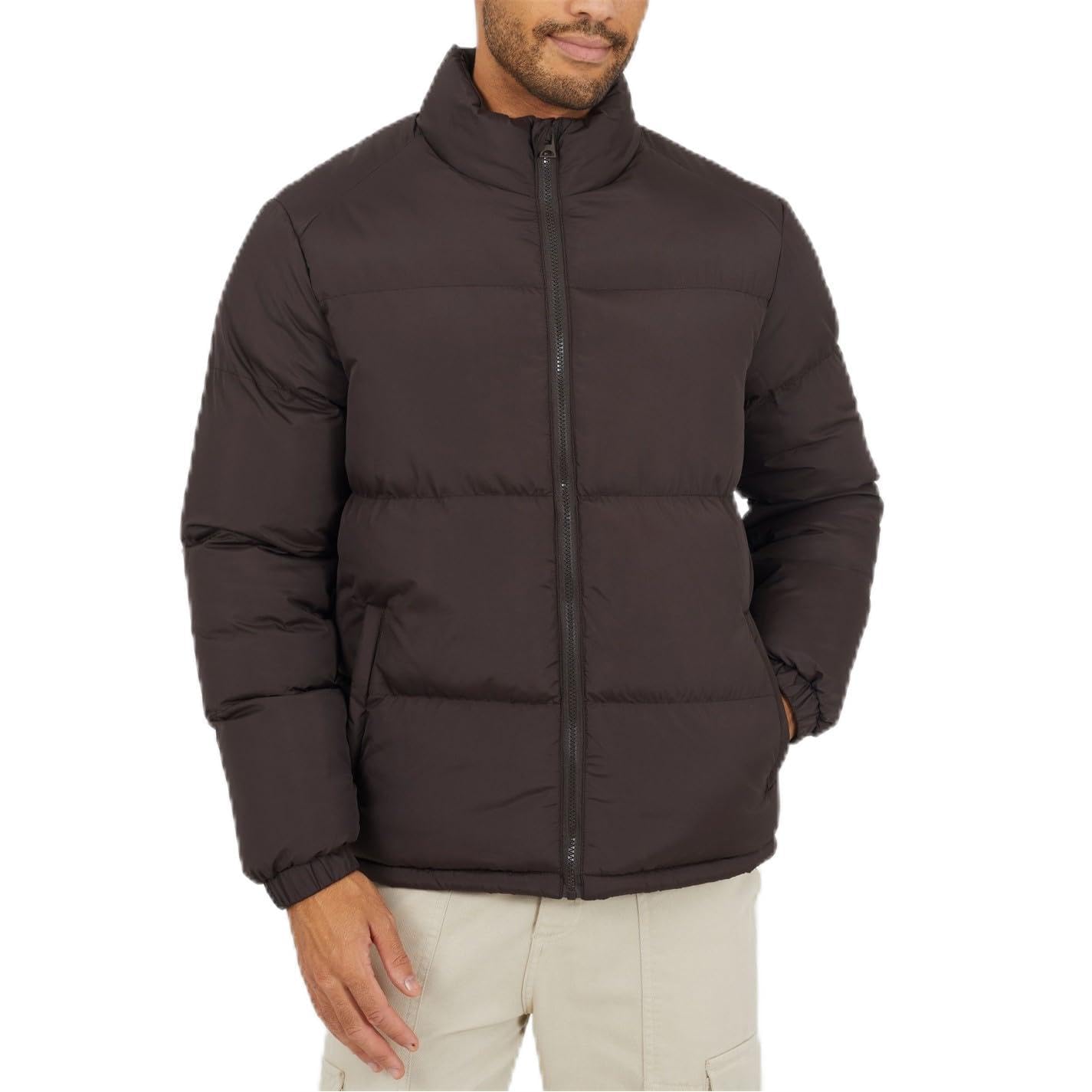 Brave Soul Men's Padded Puffer Jacket With Zip Pockets Brown Extra Large